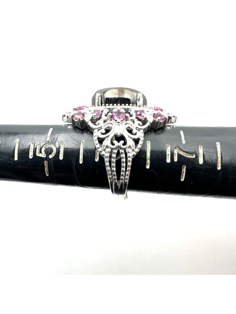 Chuck Celmency Black & Pink Gemstone Statement Ring Sterling Silver Size 6 - Picture 5 of 5